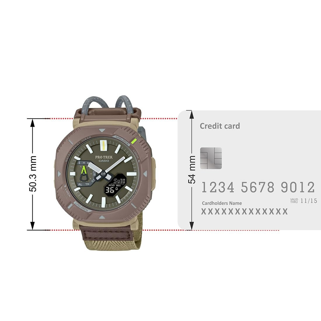 Casio Pro Trek Tough Solar Outdoor Watch Brown Premium Digital Analog Men’s Adventure Watch Water Resistant