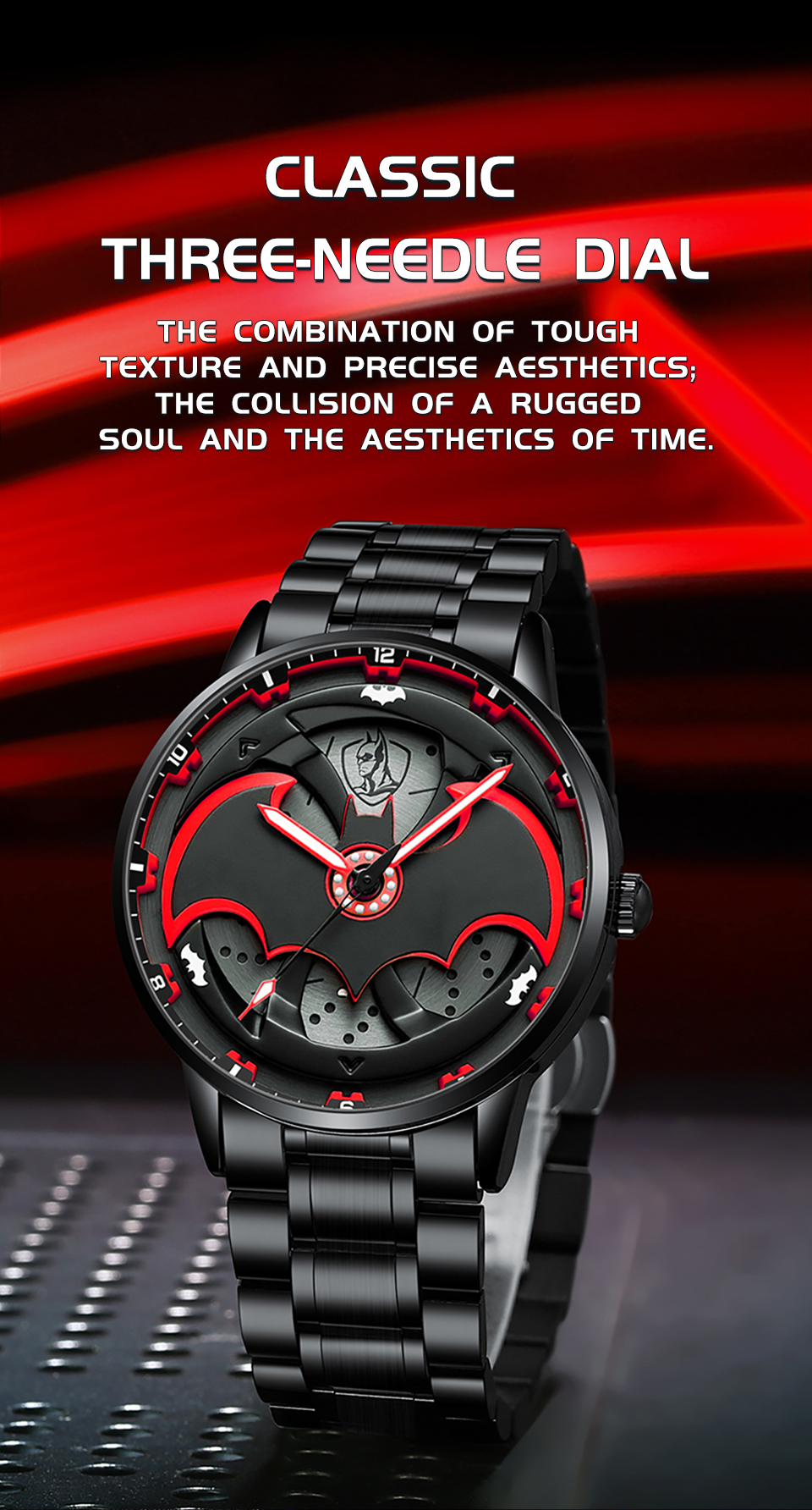 Bat-Inspired Superhero Watch for Men Black & Yellow Designer Wrist Watch